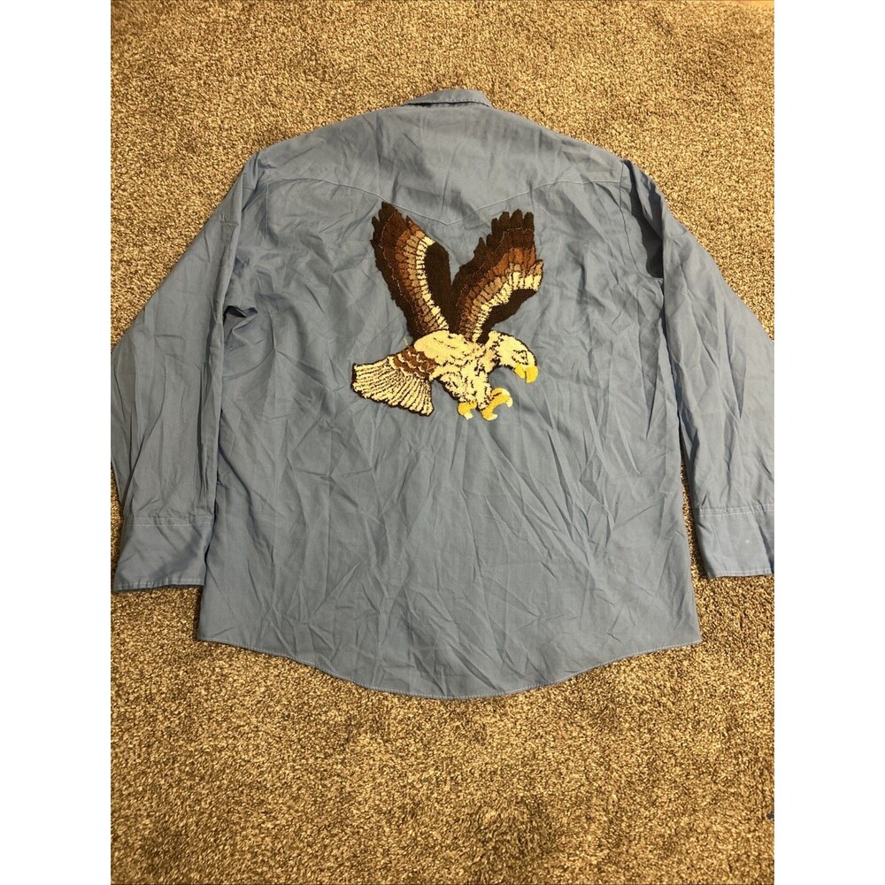 Ely Plains Vintage Western Cowboy Rodeo Shirt Large Embroidered Eagles Pearl 70s